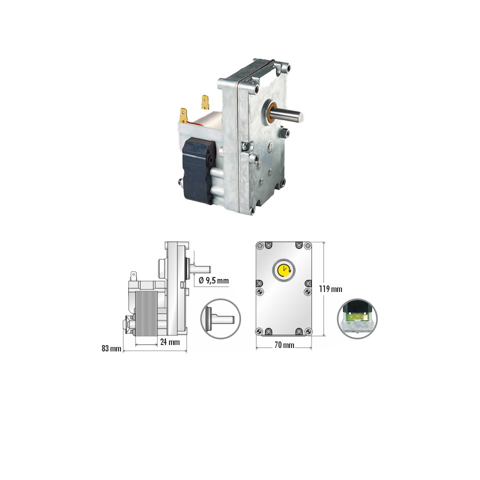 Motoréducteur Merkle & Korff 1,1 tr/min avec encodeur - référence MKSF11E - arbre ø 9,5 mm - épaisseur du paquet de tôles 22 mm