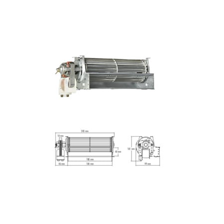 Ventilatore tangenziale Fergas - Codice 116052 - Lunghezza ventola 180 mm - Lunghezza totale 243 mm
