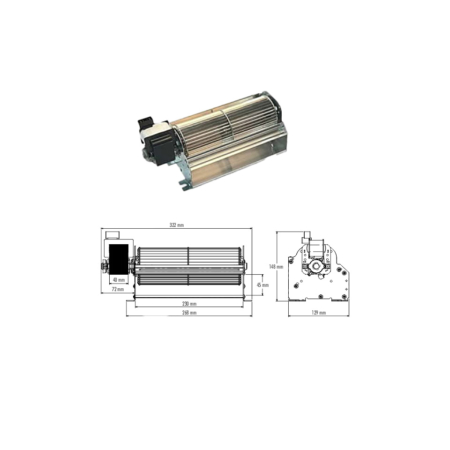 Ventilatore tangenziale Trial Codice 8A123B-004-S2 - Lunghezza ventola 230 mm - Lunghezza totale 323 mm