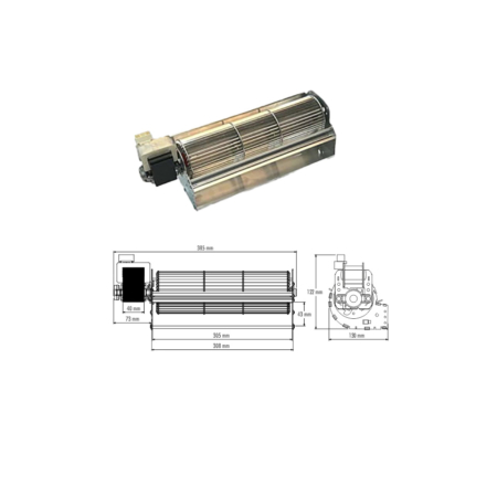 Ventilatore tangenziale Trial Codice 8A130B-011-S2 - Lunghezza ventola 292 mm - Lunghezza totale 385 mm
