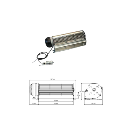 Ventilatore tangenziale Trial Codice 8AR28C-004 - Lunghezza ventola 283 mm - Lunghezza totale 367 mm