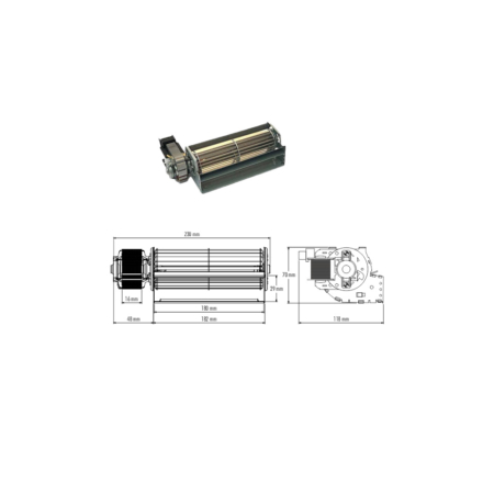 Ventilatore tangenziale Trial Codice TAS18B4-009-S5 - Lunghezza ventola 180 mm - Lunghezza totale 234 mm