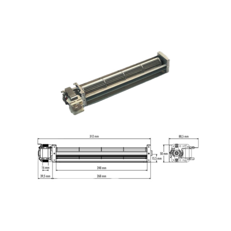 Ventilatore tangenziale Trial Codice THS25B3-002KK-S7- Lunghezza ventola 248 mm - Lunghezza totale 312 mm