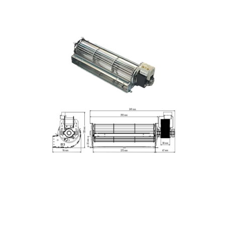 Ventilateur tangentiel Code d'essai THS27B6-011-D1 Longueur du ventilateur 272 mm Longueur totale 349 mm