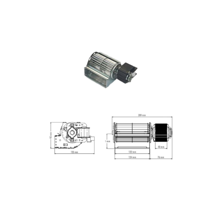 Ventilatore tangenziale Trial Codice TAS12B5-001-D6 Lunghezza ventola 122 mm Lunghezza totale 212 mm