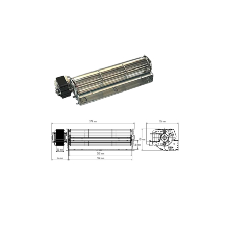 Ventilatore tangenziale Trial Codice TAS30B-040-S6 - Lunghezza ventola 302 mm - Lunghezza totale 379 mm