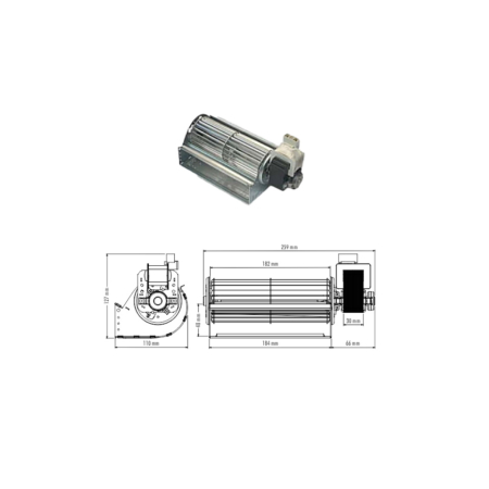 Ventilatore tangenziale Trial Codice THS18B5-024-D2 Lunghezza ventola 182 mm Lunghezza totale 259 mm