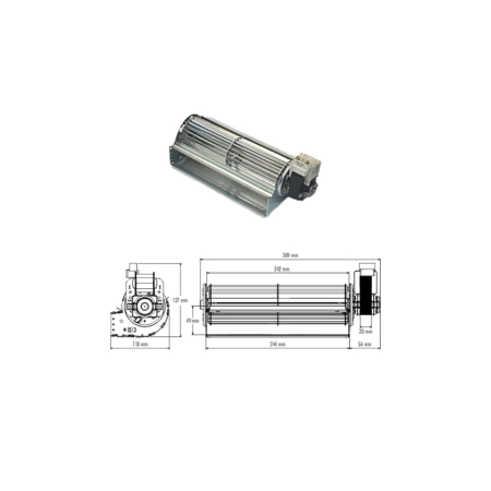 Ventilatore tangenziale Trial - Codice THS24B5-014-D1 Lunghezza ventola 242 mm Lunghezza totale 309 mm