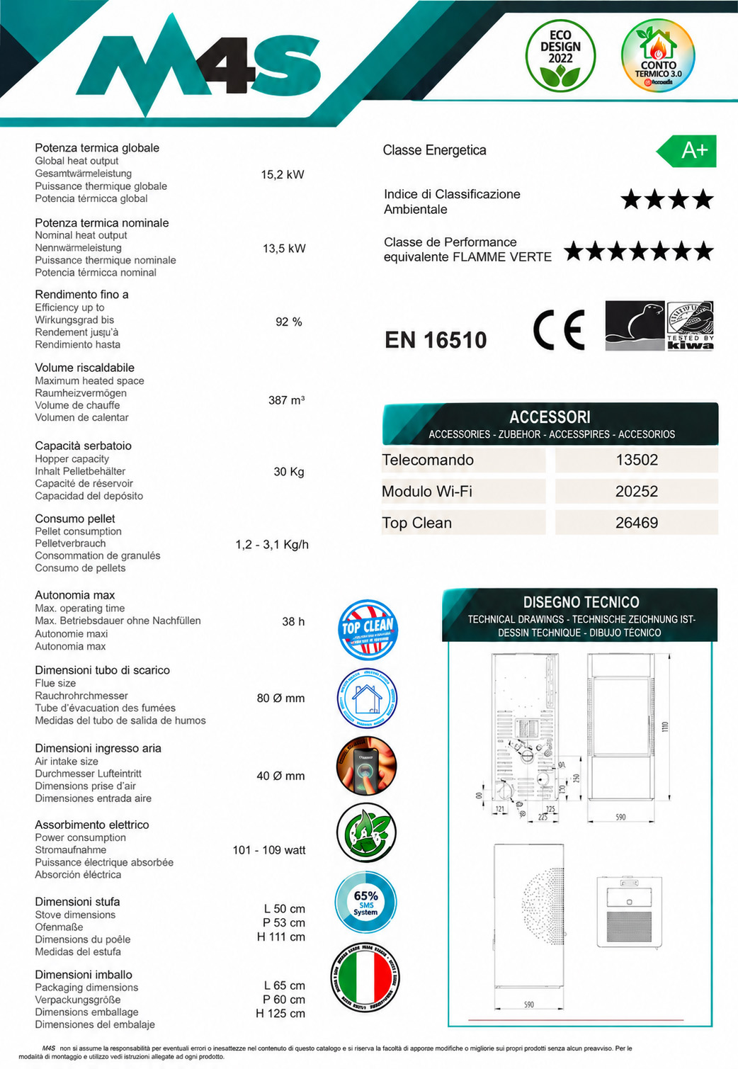 Stufa a pellet Nadine 15 kw Canalizzata 4 stelle – Image 3